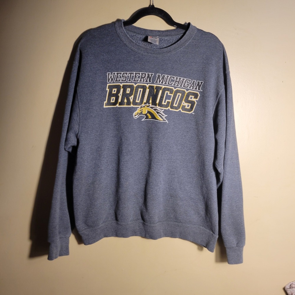 Jerzees NuBlend Western Michigan Broncos Sweatshirt Gray Mens Large WMU Crewneck